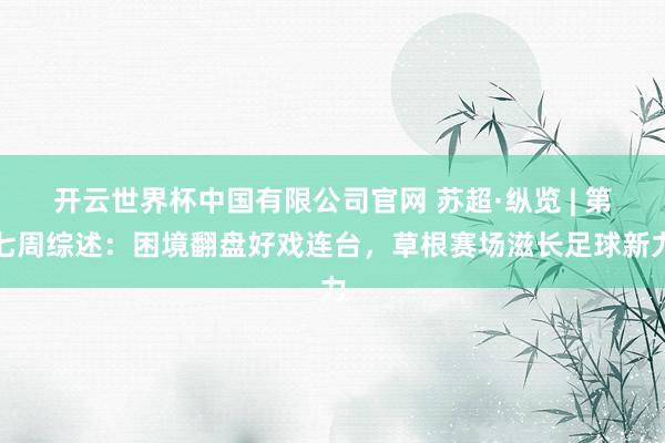 开云世界杯中国有限公司官网 苏超·纵览 | 第七周综述：困境翻盘好戏连台，草根赛场滋长足球新力