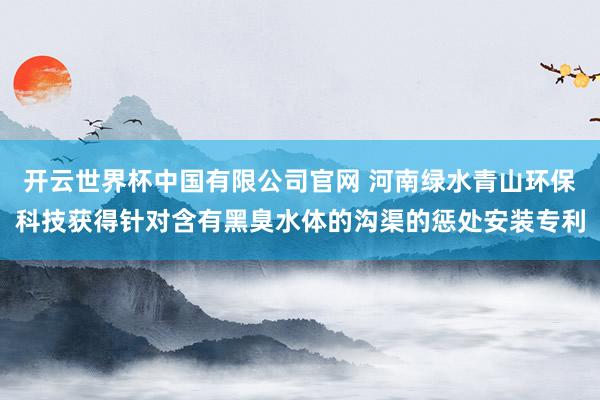 开云世界杯中国有限公司官网 河南绿水青山环保科技获得针对含有黑臭水体的沟渠的惩处安装专利