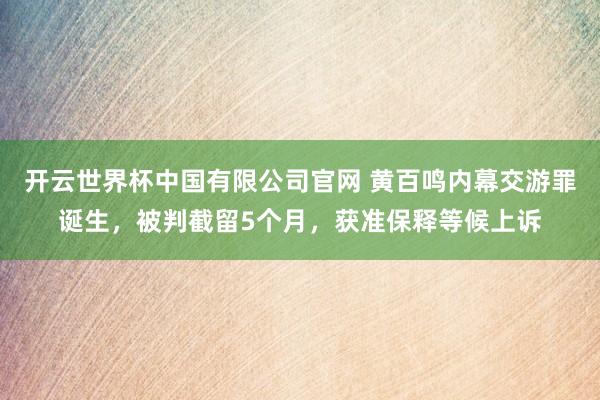 开云世界杯中国有限公司官网 黄百鸣内幕交游罪诞生，被判截留5个月，获准保释等候上诉