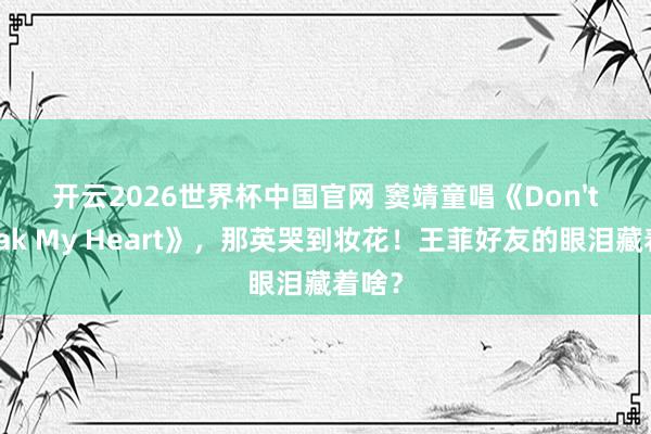 开云2026世界杯中国官网 窦靖童唱《Don't Break My Heart》，那英哭到妆花！王菲好友的眼泪藏着啥？